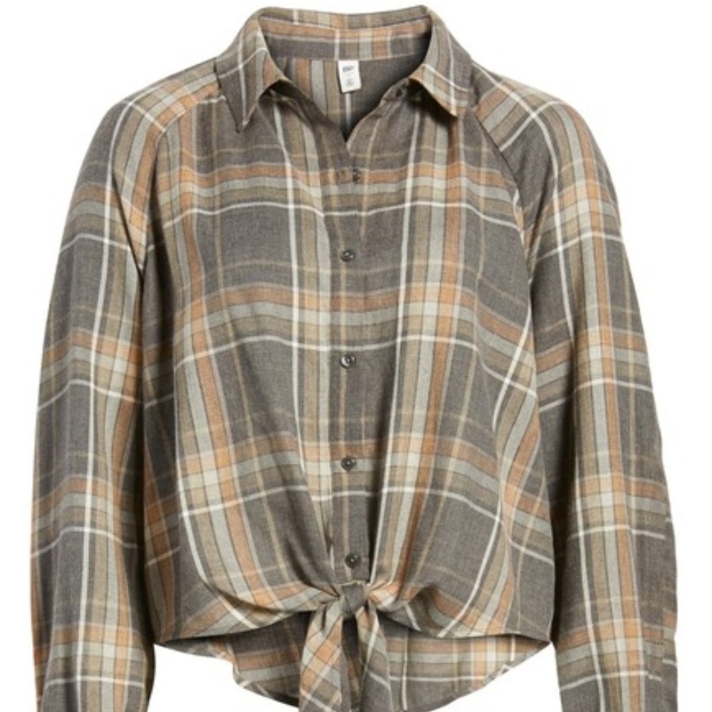 BP Tie Front Plaid Shirt Small